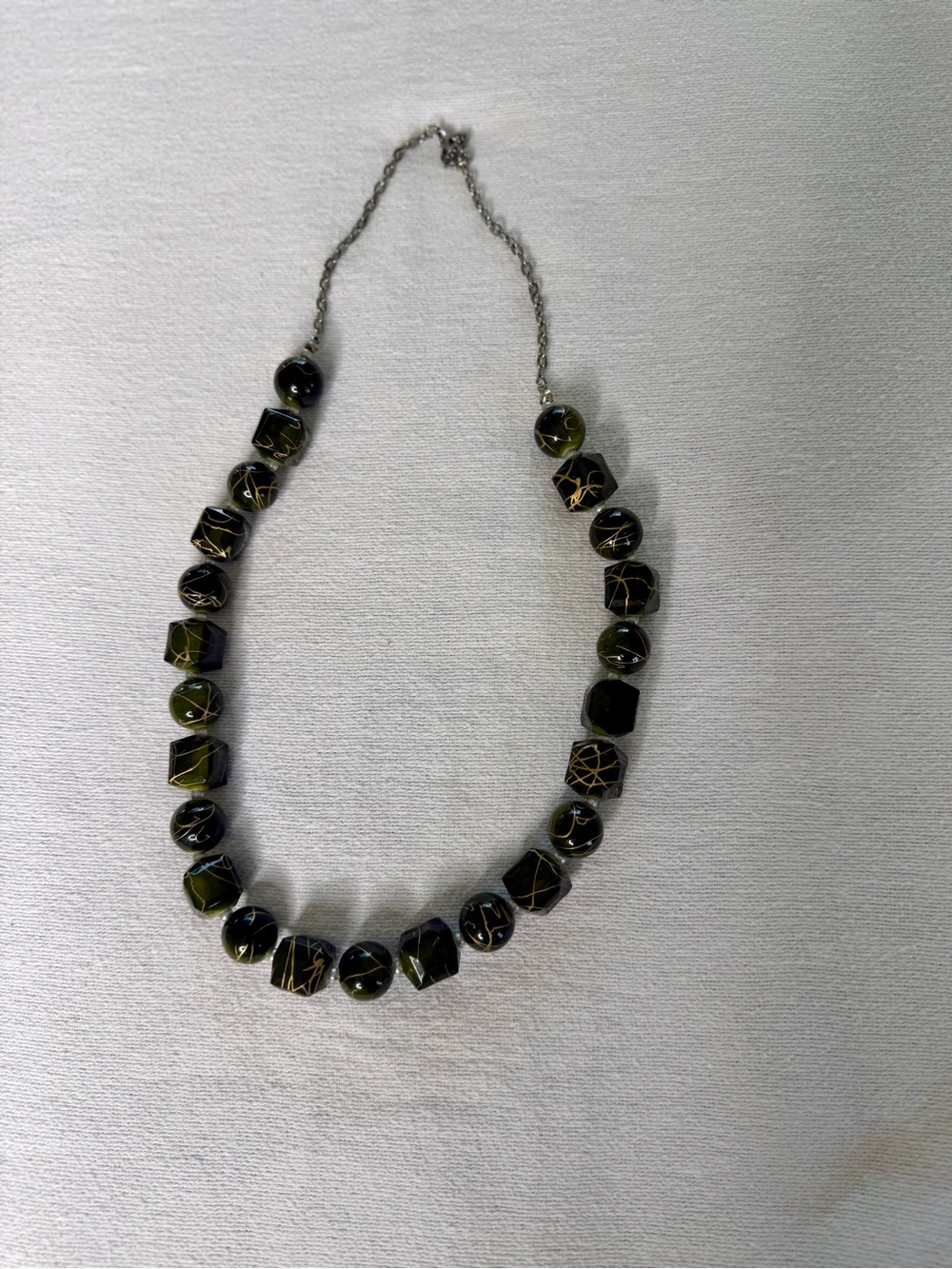 Bold Olive Green & Black Art Glass Beaded Statement Boho Necklace - Picture 5 of 6